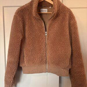 Aritzia Teddy Fleece Bomber Jacket Camel Size M